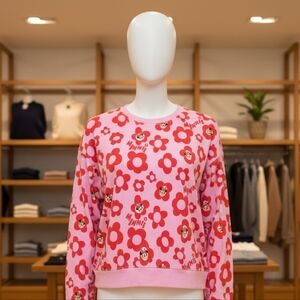 Disney Parks Minnie Mouse Sweatshirt Pink 1X Crewneck Crop With Red Floral NWT